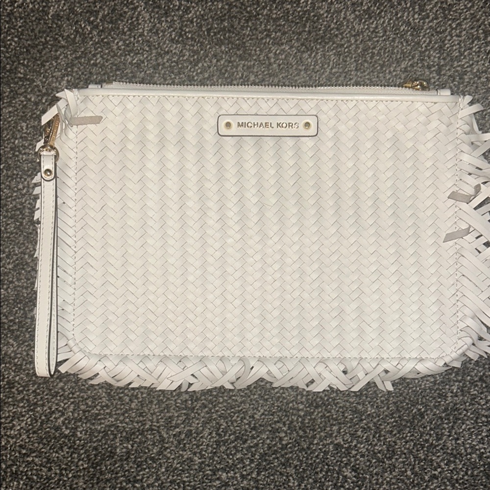 Michael Kors White Woven Clutch